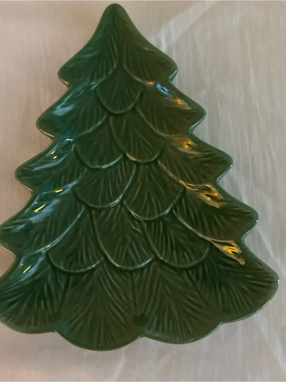 Hallmark Green Ceramic Christmas Tree Dish - Glossy Holiday Platter